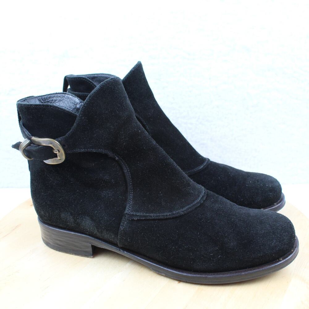 Goffredo Fantini Suede Boots Womens 9.5 Black Suede Ankle Zips Preppy Western